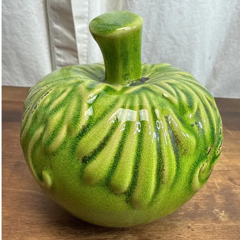 Ceramic Green Decorative Pumpkin Gourd Fall Halloween Home Décor Table Display